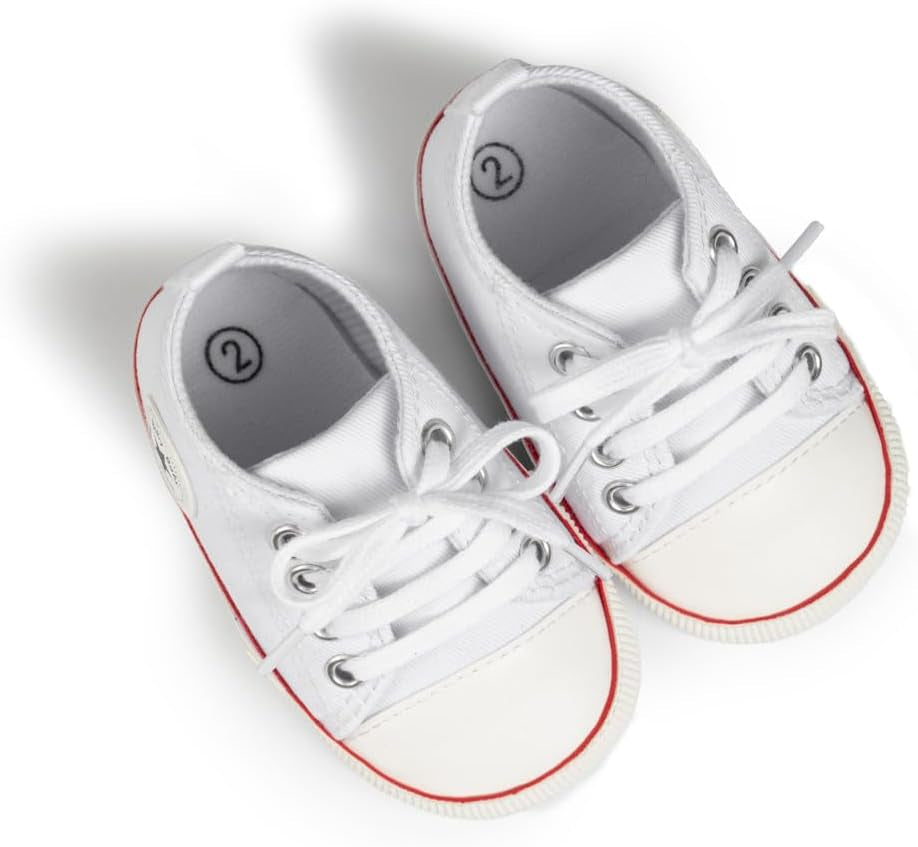 Stylish Unisex Infant Canvas Sneakers - Soft Sole Lace-Up Crib Shoes for Newborns and Toddlers