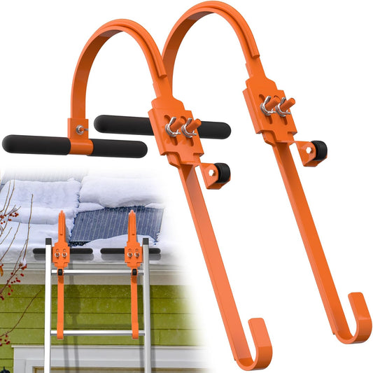 Heavy Duty Ladder Hooks for Roof Stabilization - 2 Pack with Wheels & T-Bar Rubber Grip for Safe, Easy Access to Steep Roofs
