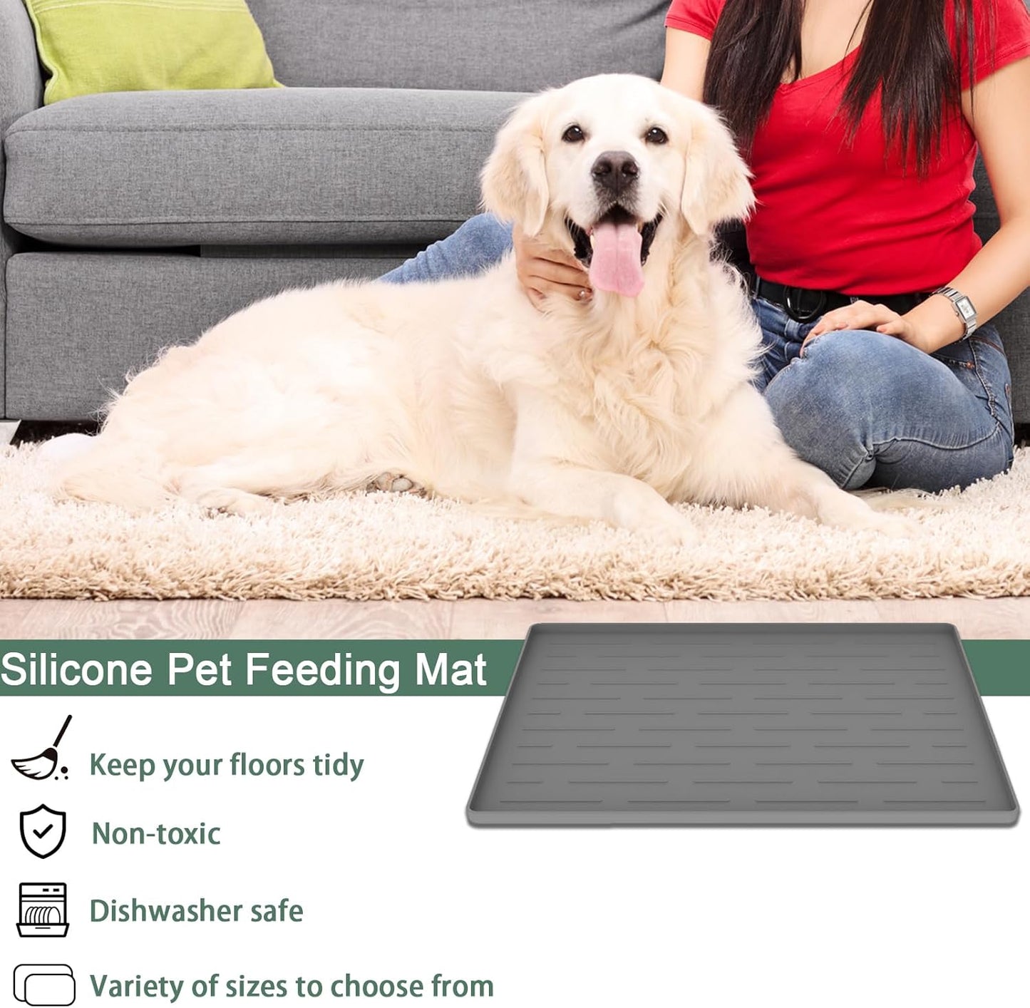 Premium Waterproof Silicone Dog Food Mat - 24"X16" Non-Slip Placemat with Raised Edges - Easy to Clean and Durable for Cats and Dogs - Stylish Beige Gray Design