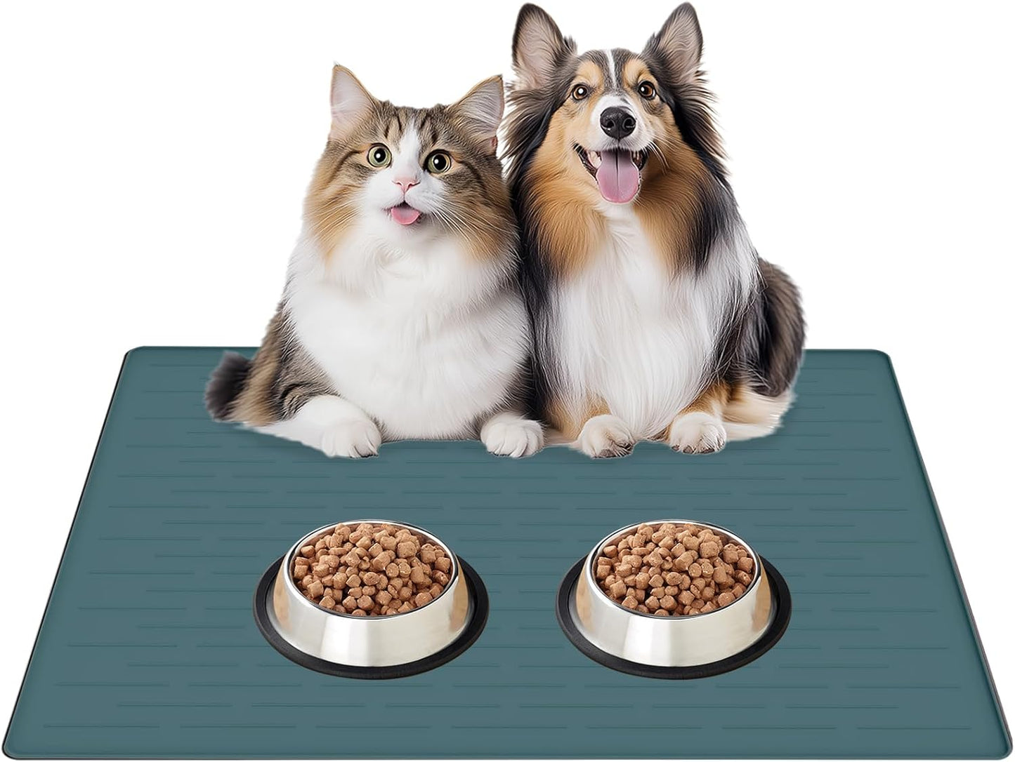 Extra Large Waterproof Silicone Pet Feeding Mat - Non-Slip Dog & Cat Bowl Protector, Easy to Clean, Fog Green 32"x24