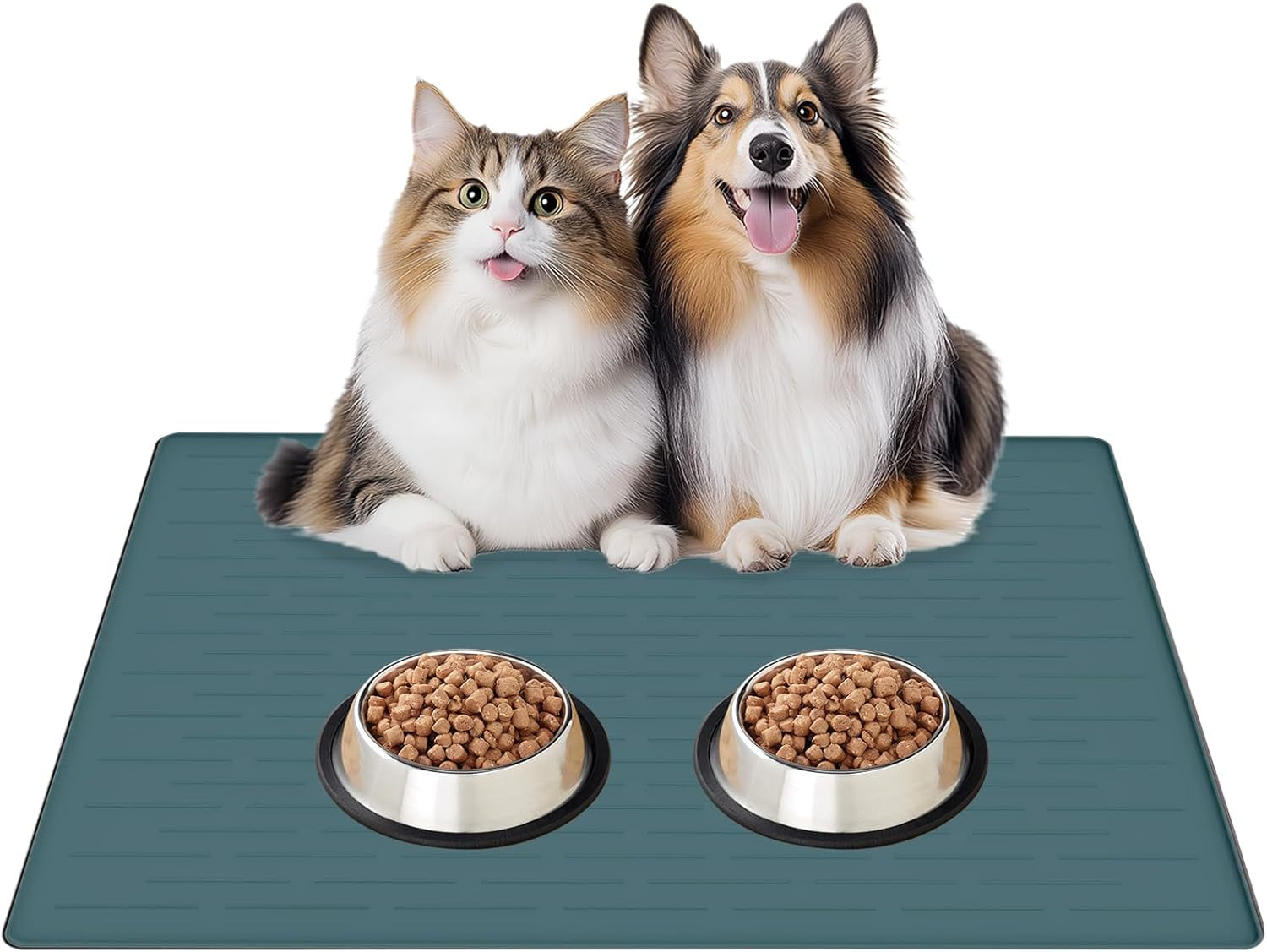 Extra Large Waterproof Silicone Pet Feeding Mat - Non-Slip Dog & Cat Bowl Protector, Easy to Clean, Fog Green 32"x24