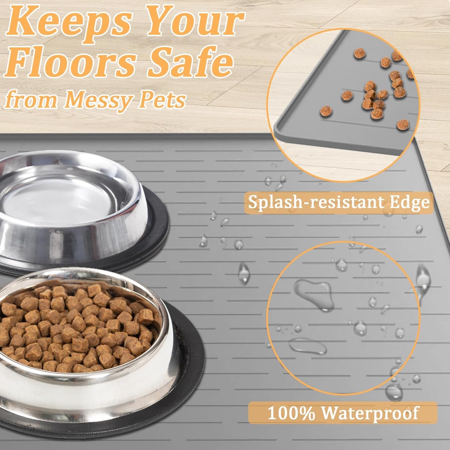 Extra Large Waterproof Silicone Pet Feeding Mat for Dogs and Cats - Non-Slip Design with Raised Edges, 39.5x29.5 Inch, Dark Gray, Perfect for All Pet Sizes