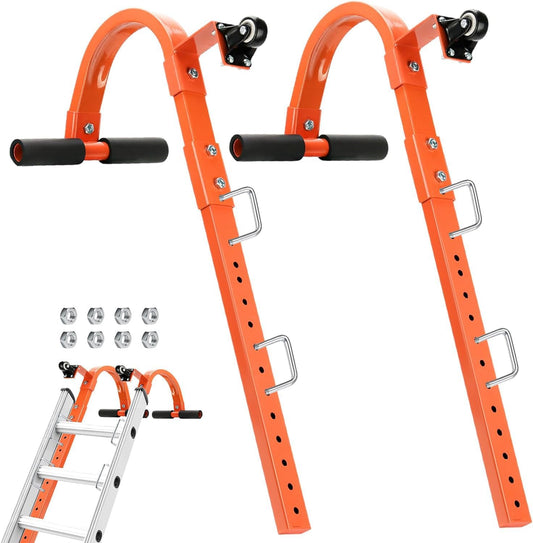 Heavy Duty Roof Ladder Hook Set with Wheels - 500 Lb Limit, Rubber Grip T-Bar Stabilizers - 2 Pack for Safe & Secure Ladder Access