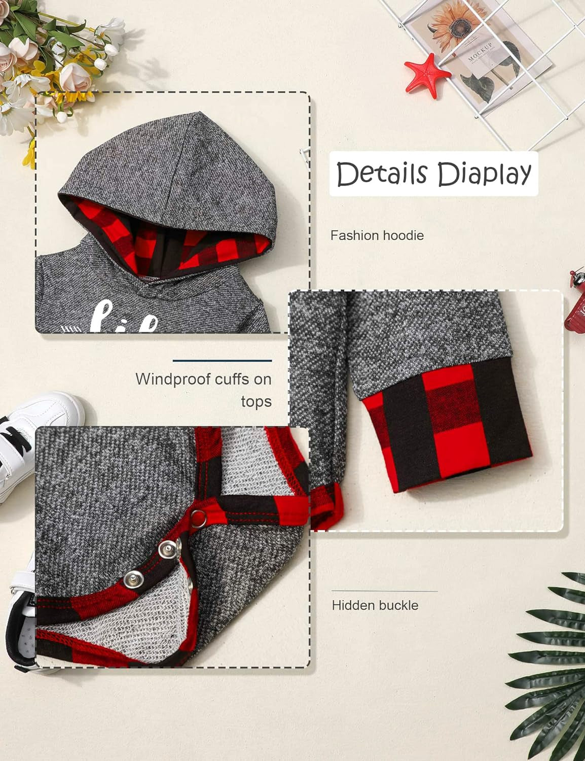 Adorable Newborn Baby Boy Plaid Hoodie & Long Pants 2-Piece Fall/Winter Outfit Set