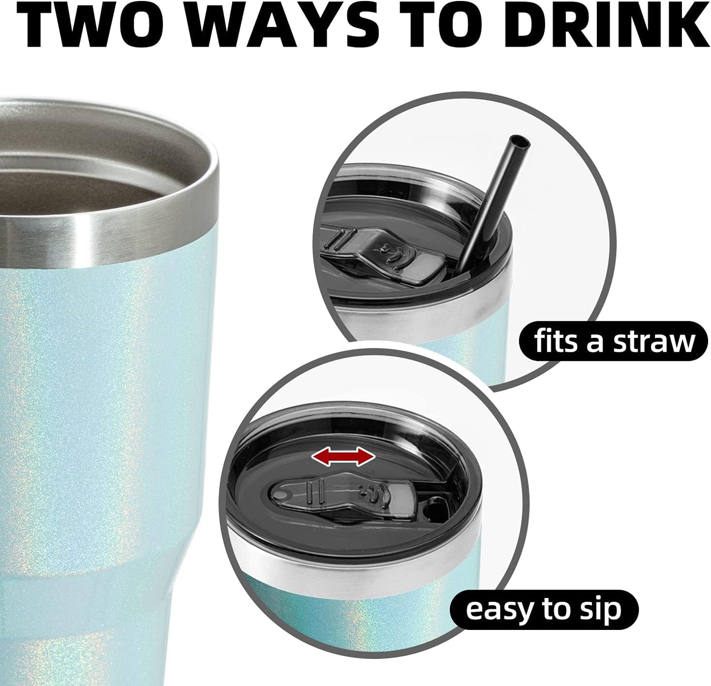 30Oz Insulated Tumbler with Lid and Straws, Stainless Steel Double Vacuum Coffee Tumbler Cup, Powder Coated Travel Mug for Home, Office, Travel, Party (Glitter Teal 1 Pack)