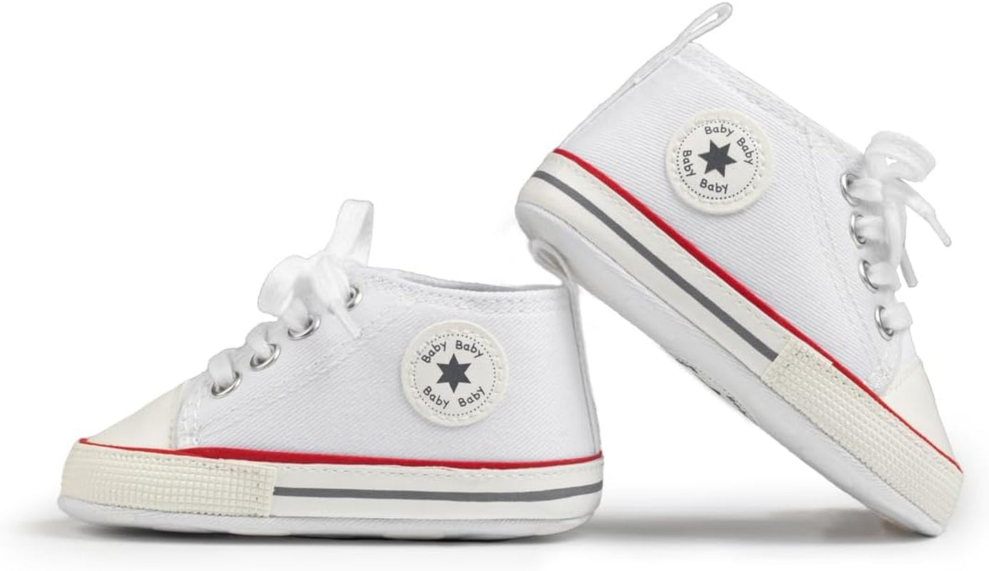 Stylish Unisex Infant Canvas Sneakers - Soft Sole Lace-Up Crib Shoes for Newborns and Toddlers