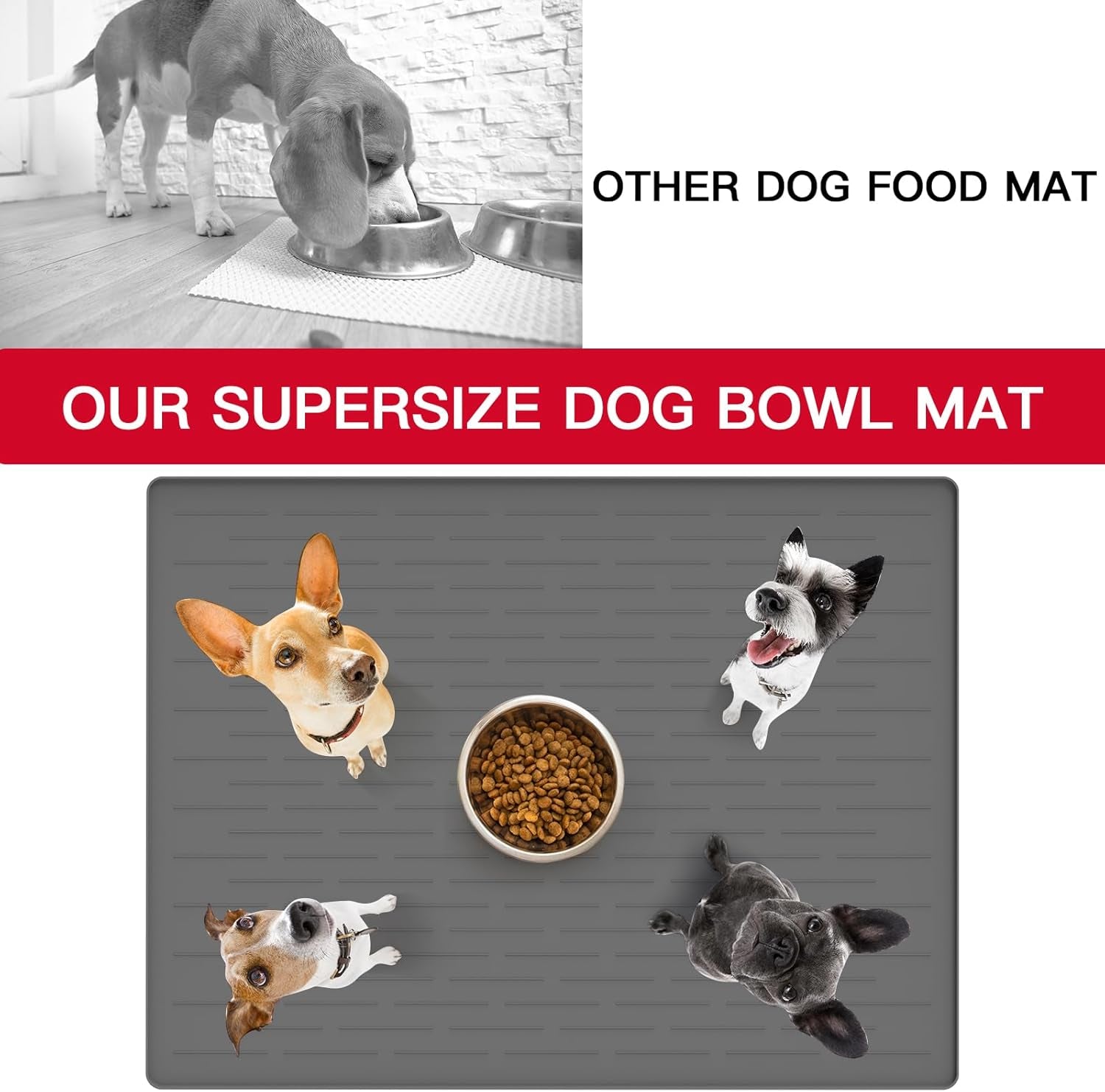 Extra Large Dark Green Silicone Pet Food Mat - Nonslip Dog & Cat Feeding Mat with Raised Edges for Food and Water Spill Protection - 32" x 24