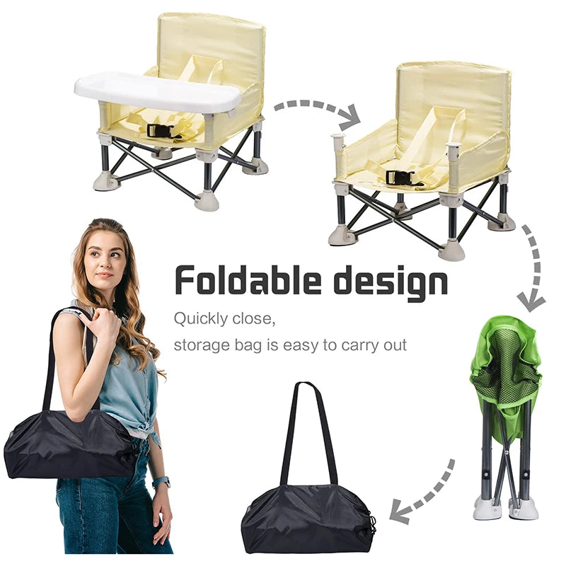 Portable Baby Dining Chair with Plate & Seat Belt - Perfect for Beach & Camping!