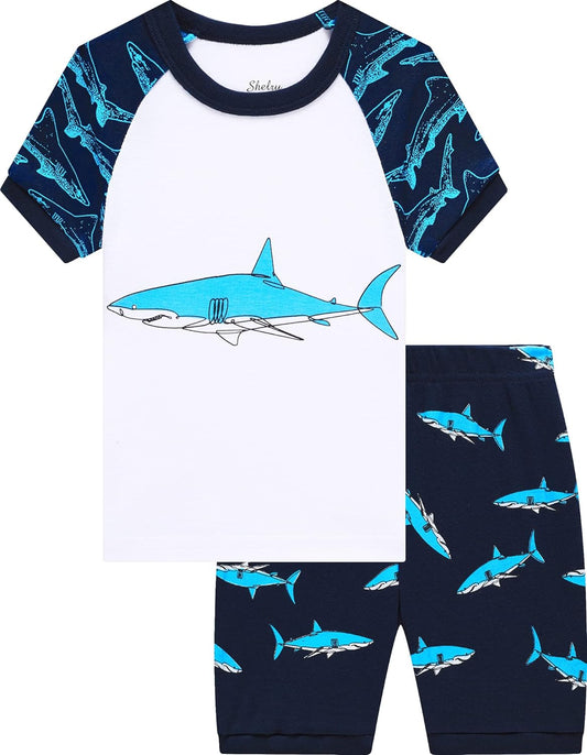 Adorable Toddler Shark Pajamas - 4-Piece Cotton Summer Set for Little Boys, Size 6