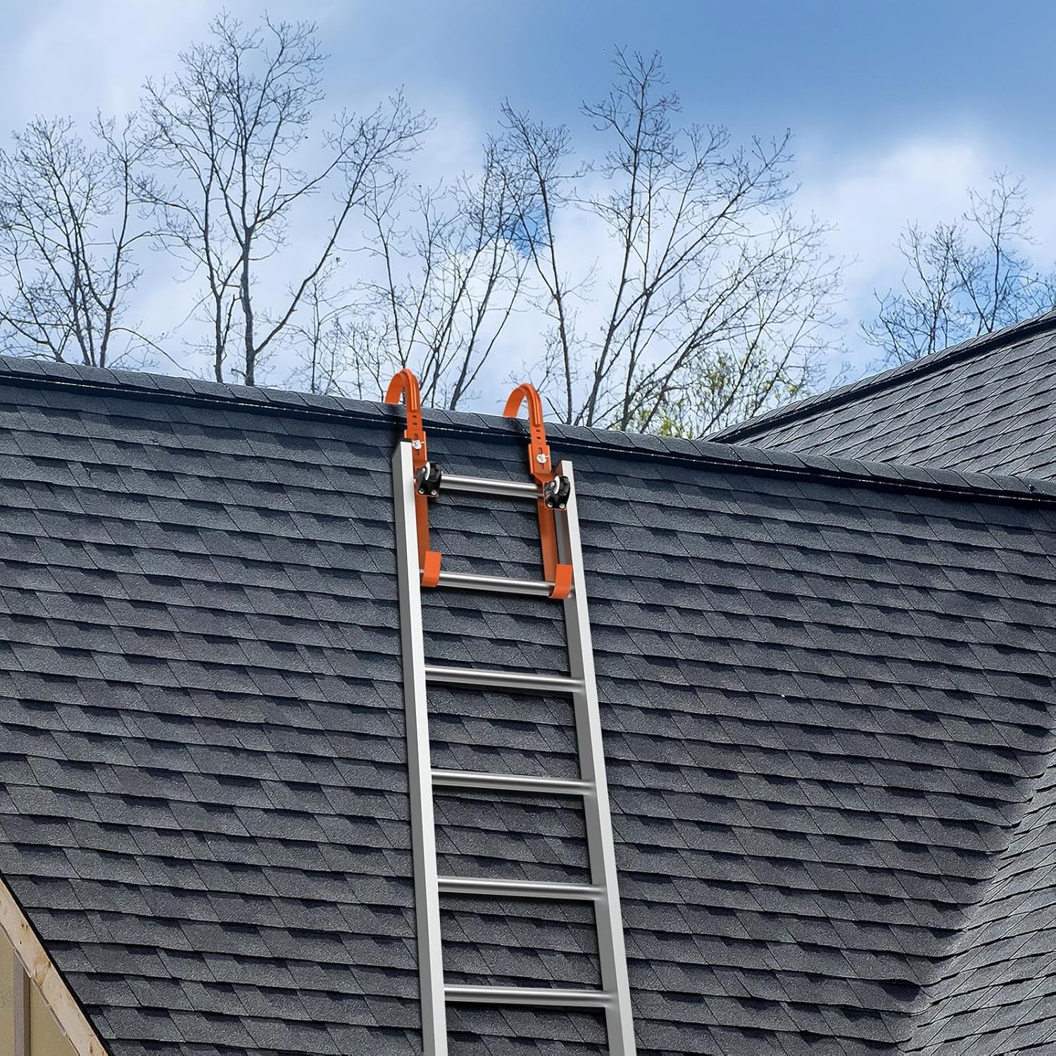Ultimate 2-Pack Heavy Duty Ladder Roof Hooks with Wheels - 500 Lbs Load Bearing Stabilizer with Rubber Grip T-Bar (Orange)
