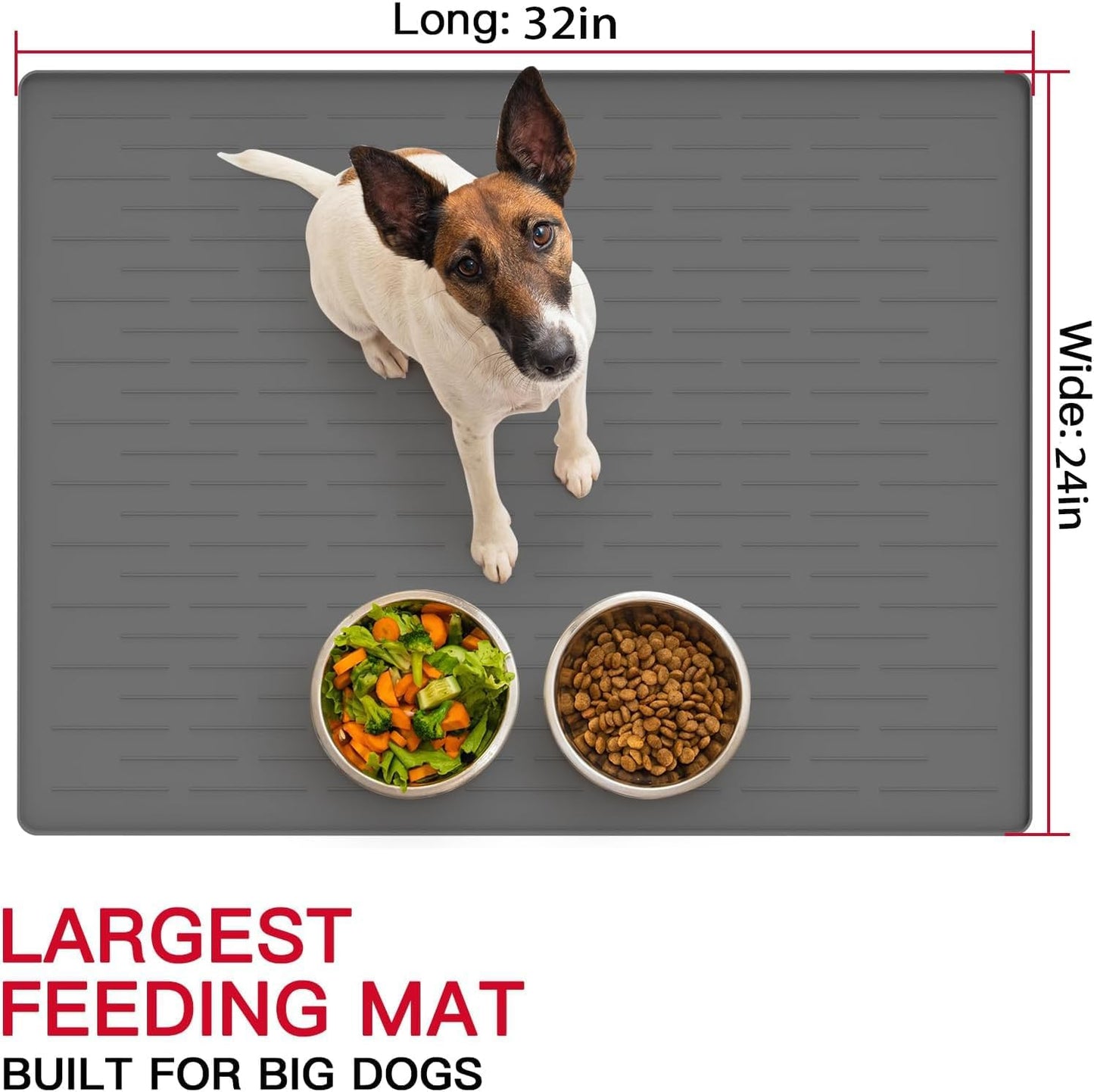 Extra Large Dark Green Silicone Pet Food Mat - Nonslip Dog & Cat Feeding Mat with Raised Edges for Food and Water Spill Protection - 32" x 24