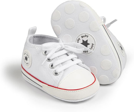 Stylish Unisex Infant Canvas Sneakers - Soft Sole Lace-Up Crib Shoes for Newborns and Toddlers