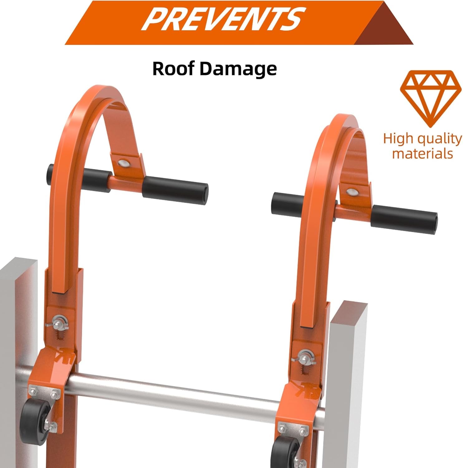 2 Pack Heavy Duty Steel Ladder Roof Hook with Wheel - Ultimate Stabilizer for Safe Access to Steep Roofs, 500 Lbs Weight Rating, Rubber Grip T-Bar for Damage Prevention, Easy Installation (Patent)