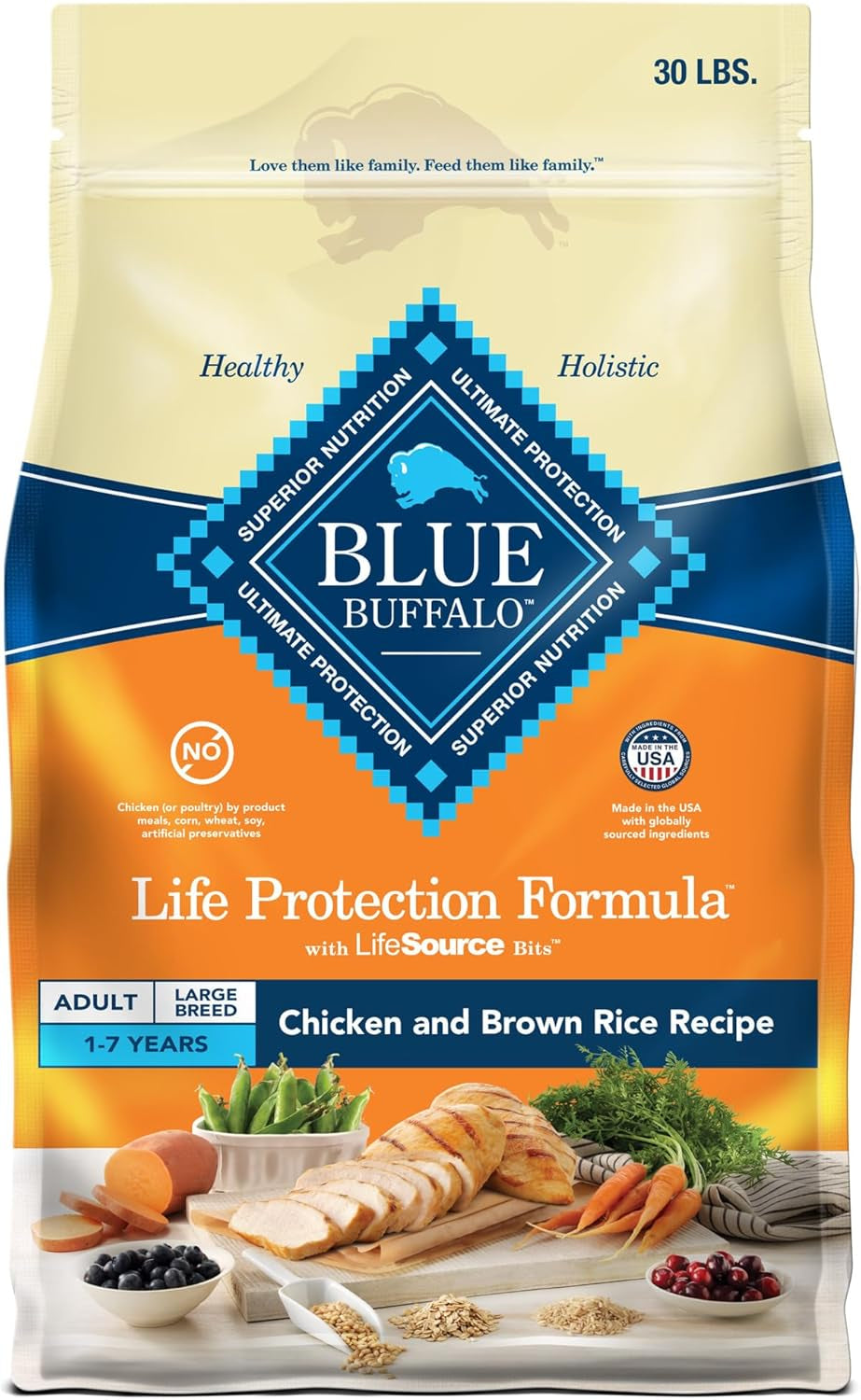 Life Protection Formula Large Breed Adult Dry Dog Food, Promotes Joint Health and Lean Muscles, Made with Natural Ingredients, Chicken & Brown Rice Recipe, 30-Lb Bag