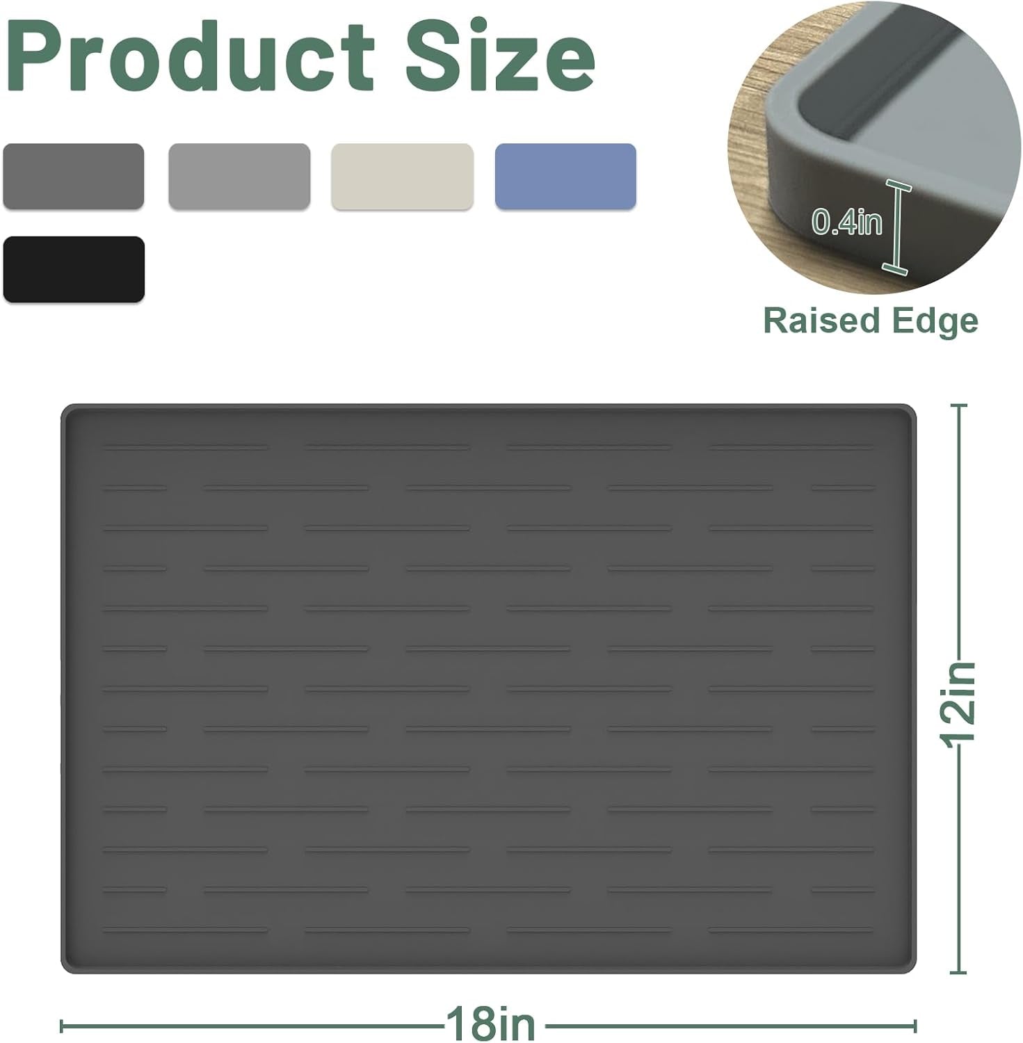 Non-Slip Waterproof Silicone Dog Food Mat with Raised Edges - 18x12 Inch Easy-Clean Pet Feeding Mat for Cats and Dogs in Beige Gray