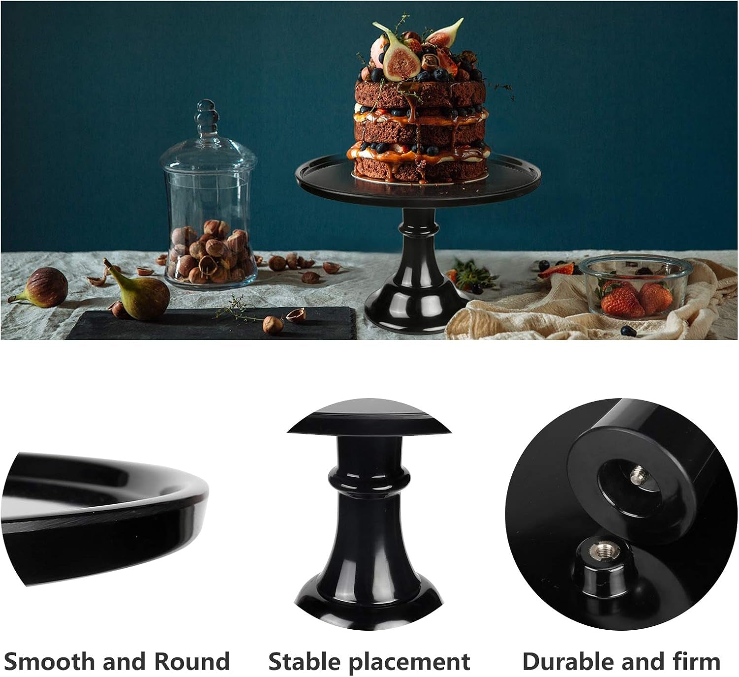 Elegant 11" Black Melamine Round Cake Stand - Perfect for Weddings, Birthdays, Holidays & Special Events!