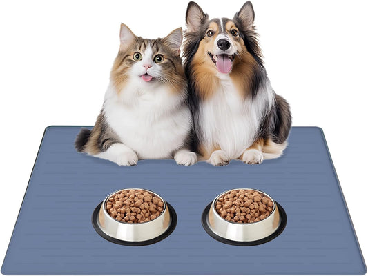 Large Silicone Pet Feeding Mat - 32"X24" Waterproof Non-Slip Design for Dogs & Cats, Durable Floor Protector in Lake Blue, Easy to Clean & Spill-Proof